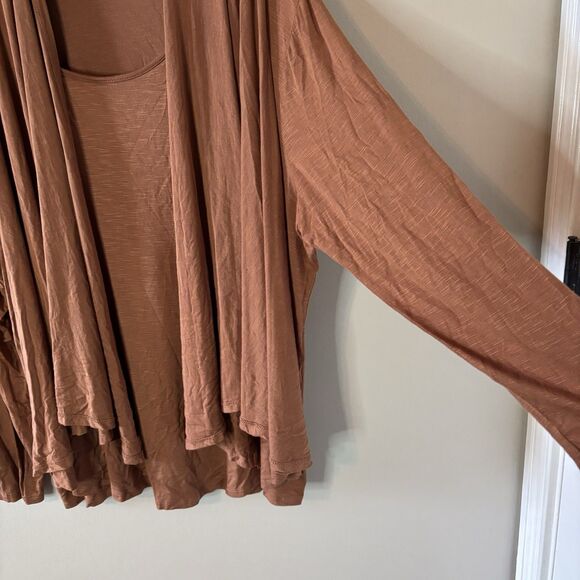 Astrologie Womens Layered Top Brown Blouse Cardigan Set Mature Office Sz XXL - Picture 3 of 9